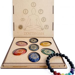 Chakra Steine Set mit Armband in Edler Holzbox